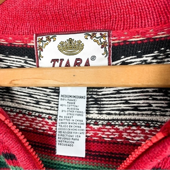 Vintage 2002 Tiara Christmas Holiday Print Zip Up Knit Jacket Sz M - Picture 5 of 5